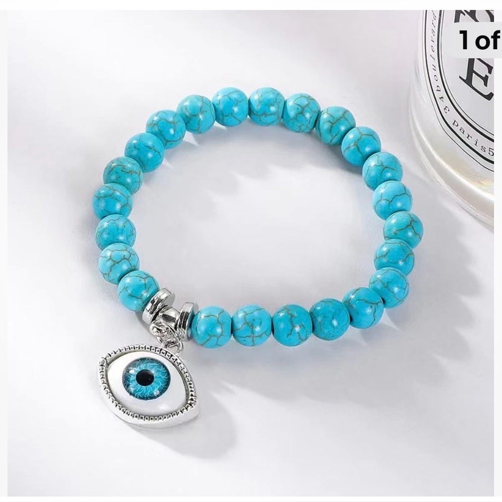 8mm Class A gem semi-precious Round bead elastic bracelet Evil 😈 Eyes